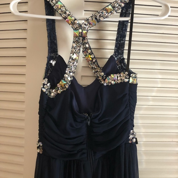 Navy Blue Rhinestone Special Occasion Dress - Picture 3 of 3